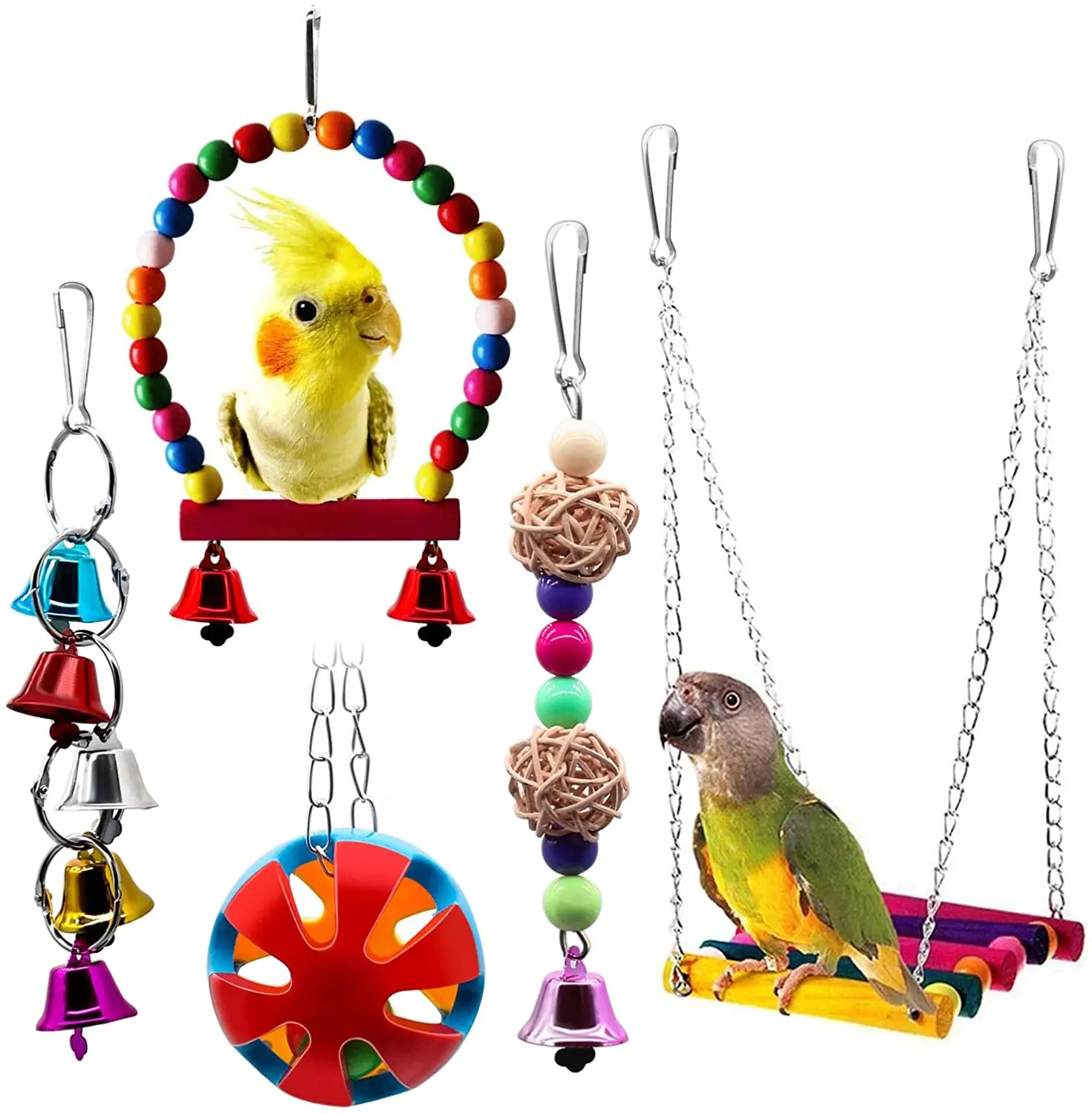 
Bird Toys Parrot Swing Toys - Chewing Hanging Bell Pet bird cage toys for small parrots 