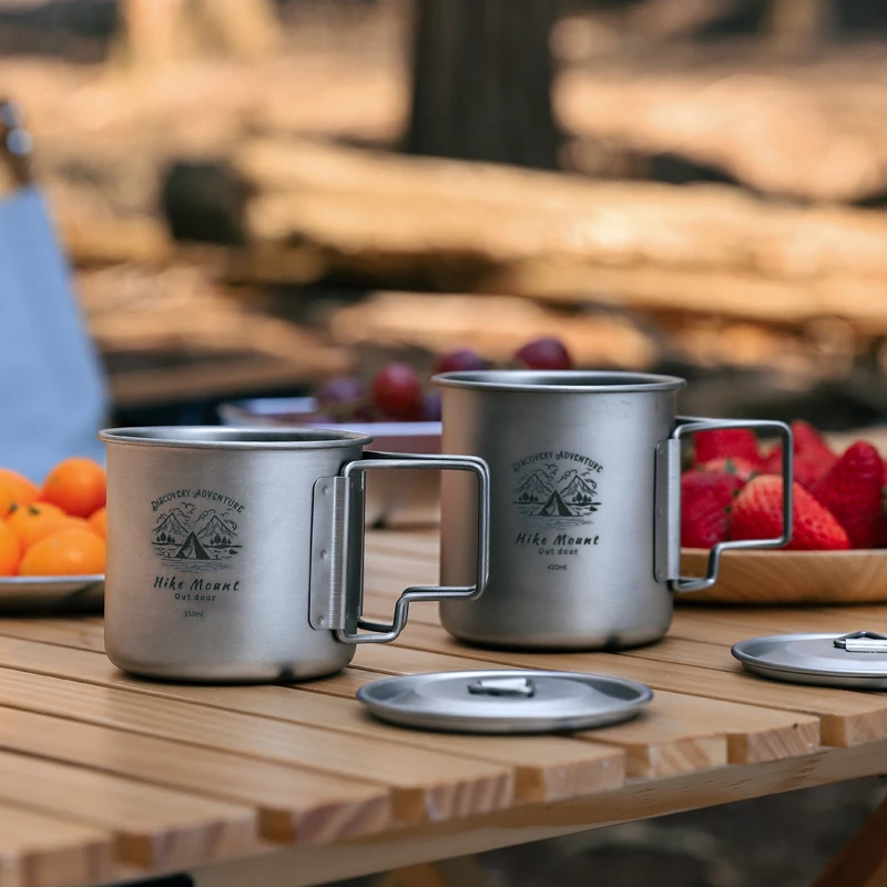 Hot selling and environmentally friendly 350ml/420ml pure titanium folding cup Camping Coffee Mug Customized logo