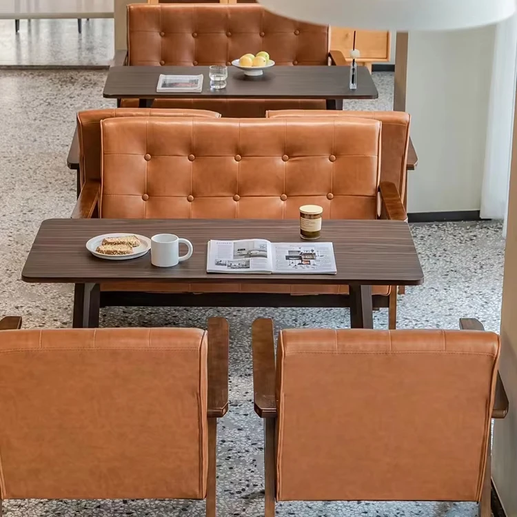 Hot Selling Industrial Retro Furniture Cafe Rattan Metal Fast Restaurant Food Shop KTV Club Leather Sectional Sofa Seating Booth