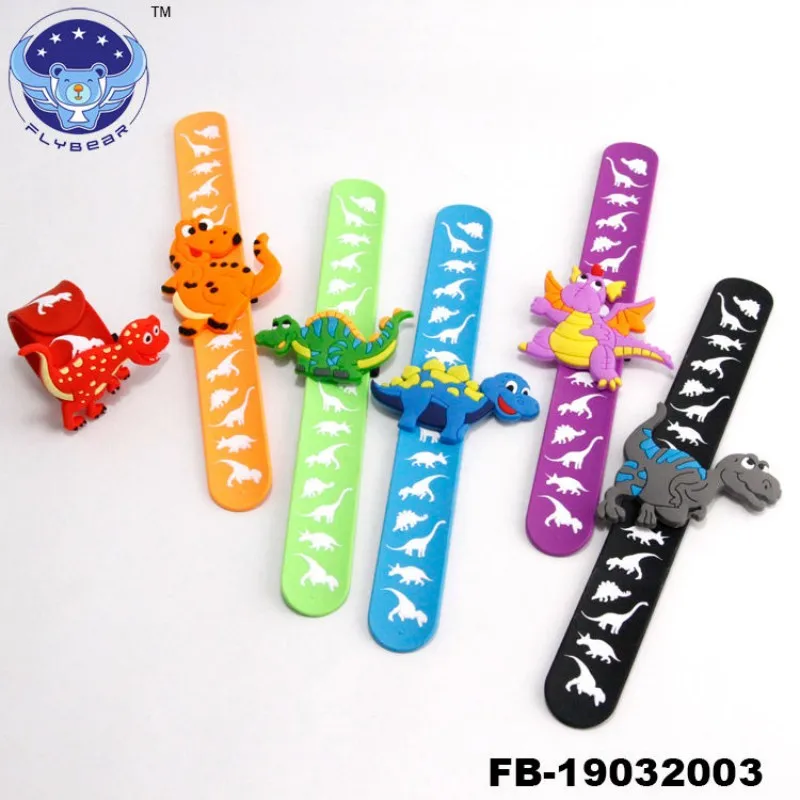 Flybear Cute Silicone Dinosaur Slap Bracelet Kids Snap On Bracelet dinosaur Beautiful Printed On Silicone Snap Wristband