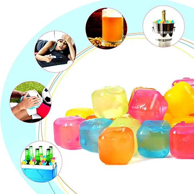 6Pcs Reusable Ice Cube BPA Free Plastic Squares Ice Cubes Colorful Refreezable Ice Cubes For Drinks Whiskey Vodka Coffee