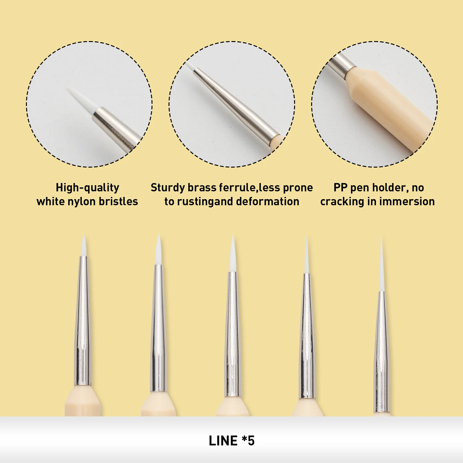 HIMI MIYA NYLON HAIR MATERIAL DETAIL PAINT BRUSH SET 5PCS ARTIST PAINT GOUACHE WATERCOLOR ACRYLIC PAINT BRUSHES