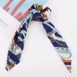 Wholesale Hair ribbon Hair Ties Long ponytail Printed Satin Scrunchies for hair Accessories
