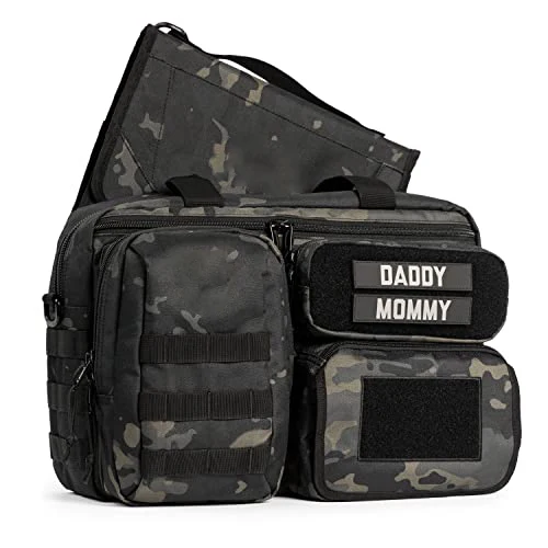 multi-purpose organized interior changing mat shoulder stroller strap waterproof nylon mens tactical military diaper bag