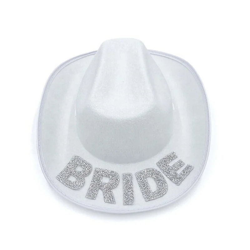 Wholesale Bachelorette Party BRIDE Cowboy Glitter Letter Hat With Rope Party Wedding White Cowgirl Hat For Bridal Shower