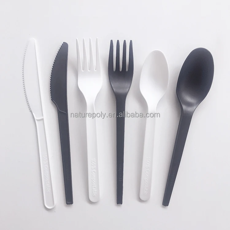Customized Individual Wrapped Eco Friendly Disposable Utensil Kit Sets Biodegradable Plastic Knife Fork Spoon Cutlery Set