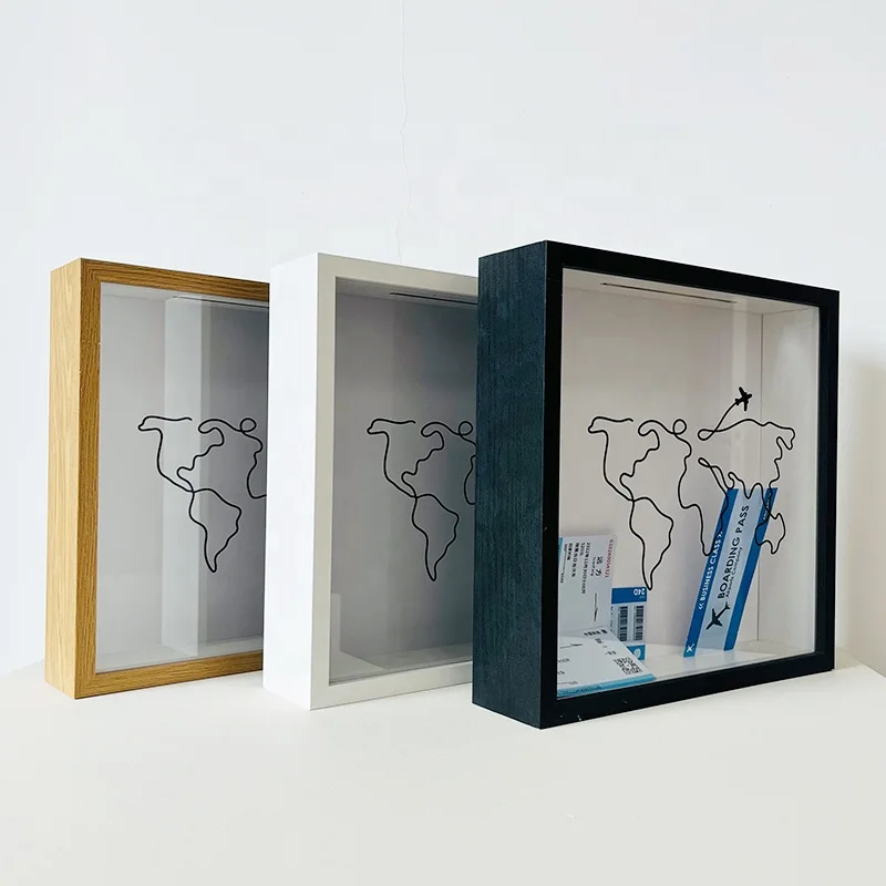 Adventure Archive BoxTravel Shadow Box with Slot, Loading Tickets Display Case Memories Travel Box Frame for Keepsake,