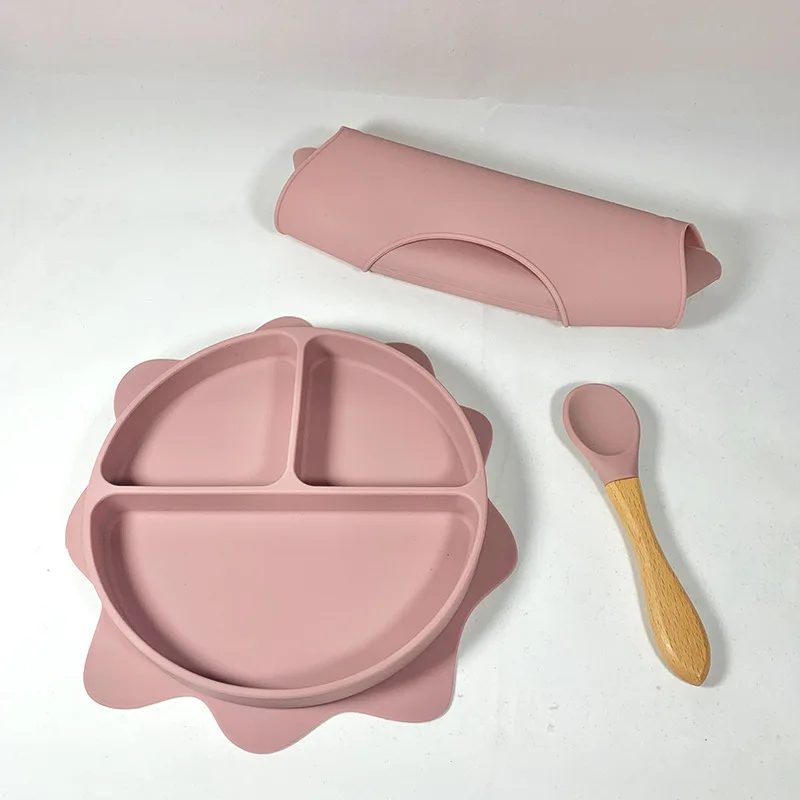 Food Light Blue Dinner Tableware Kids Plate Set Children Lion Suction Plate Silicone Plate