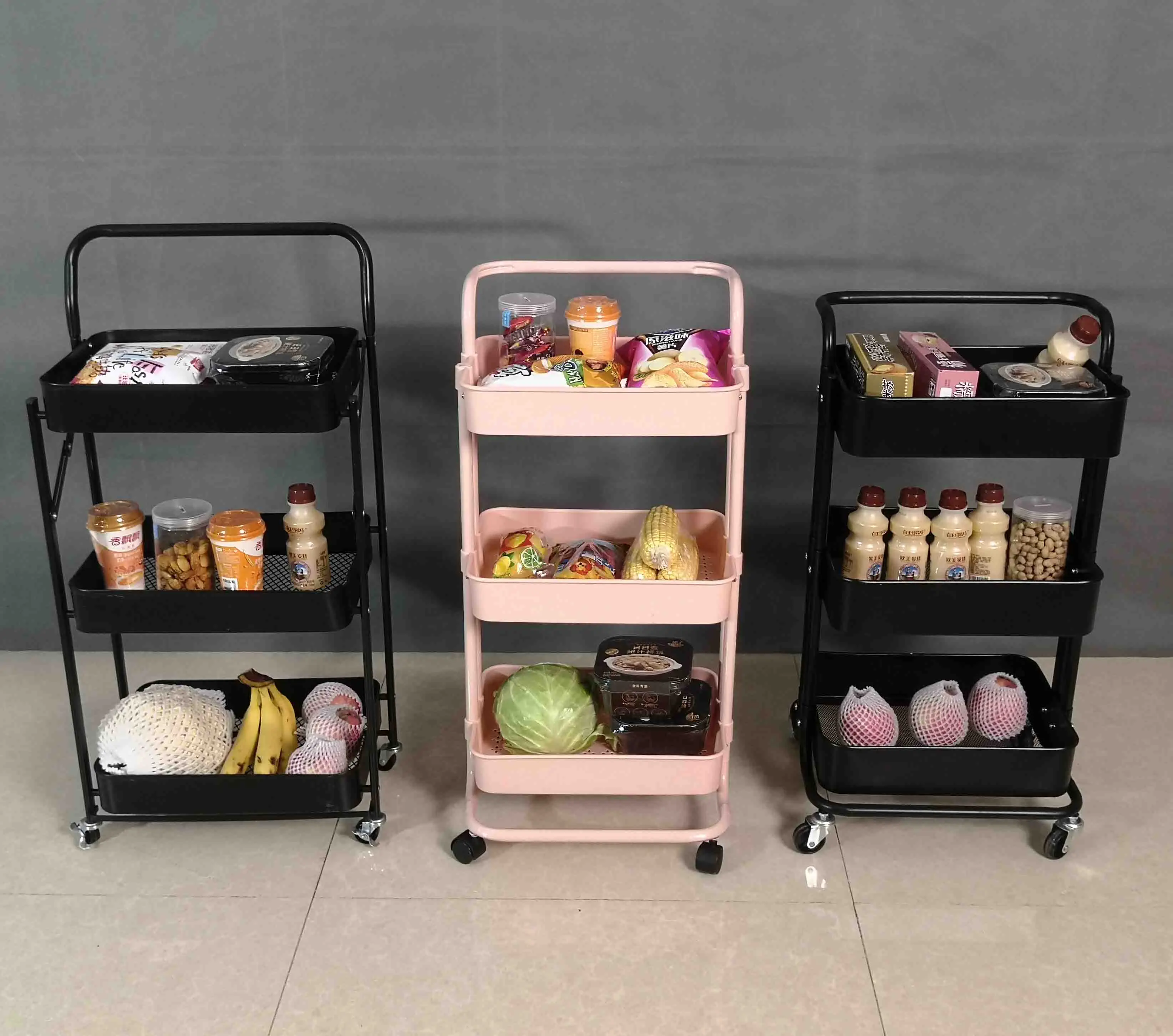 Bathroom Salon Spa Organization Metal Mobile Cart Rolling Serving Storage Standing Shelf foldable Kitchen Trolley.