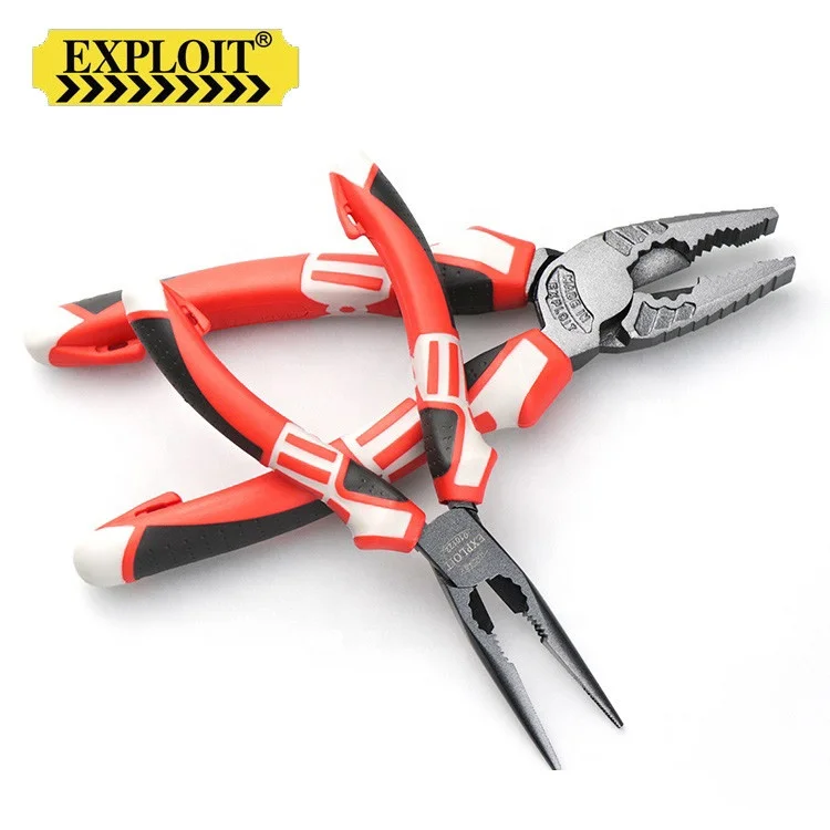 Multi function custom hand tool cutting pliers chrome vanadium 6 inch needle nose metal long nose pliers set with rubber handle