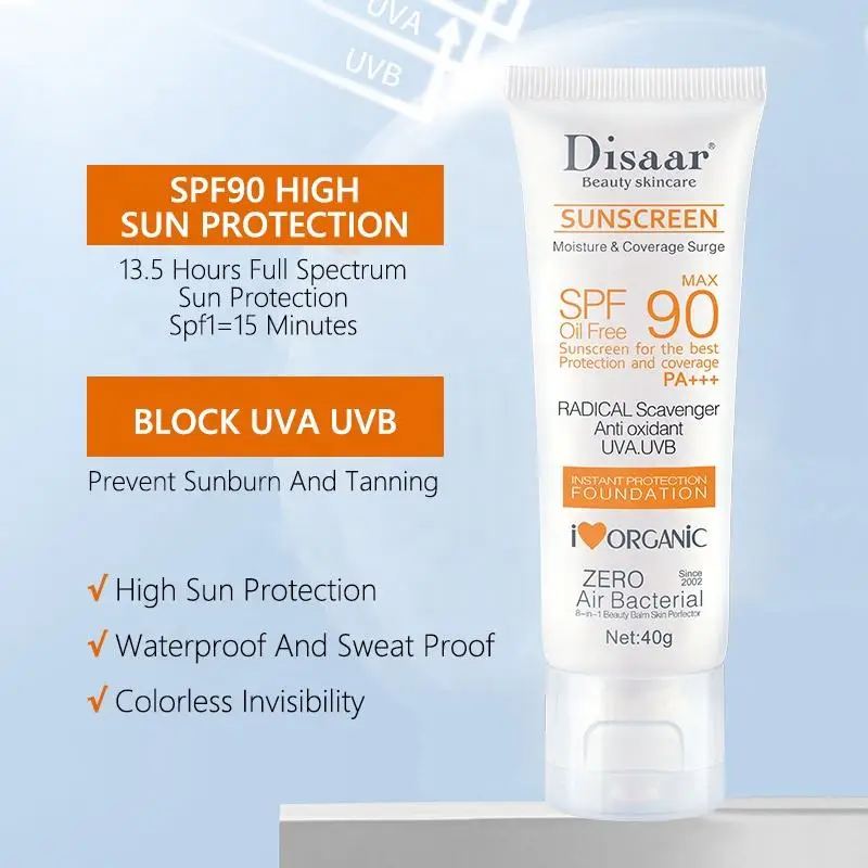 wholesales Organic Friendly Spf 90 Mineral Sunscreen Cream Disaar Sunblock For Anti UVA and UVB Sun Cream