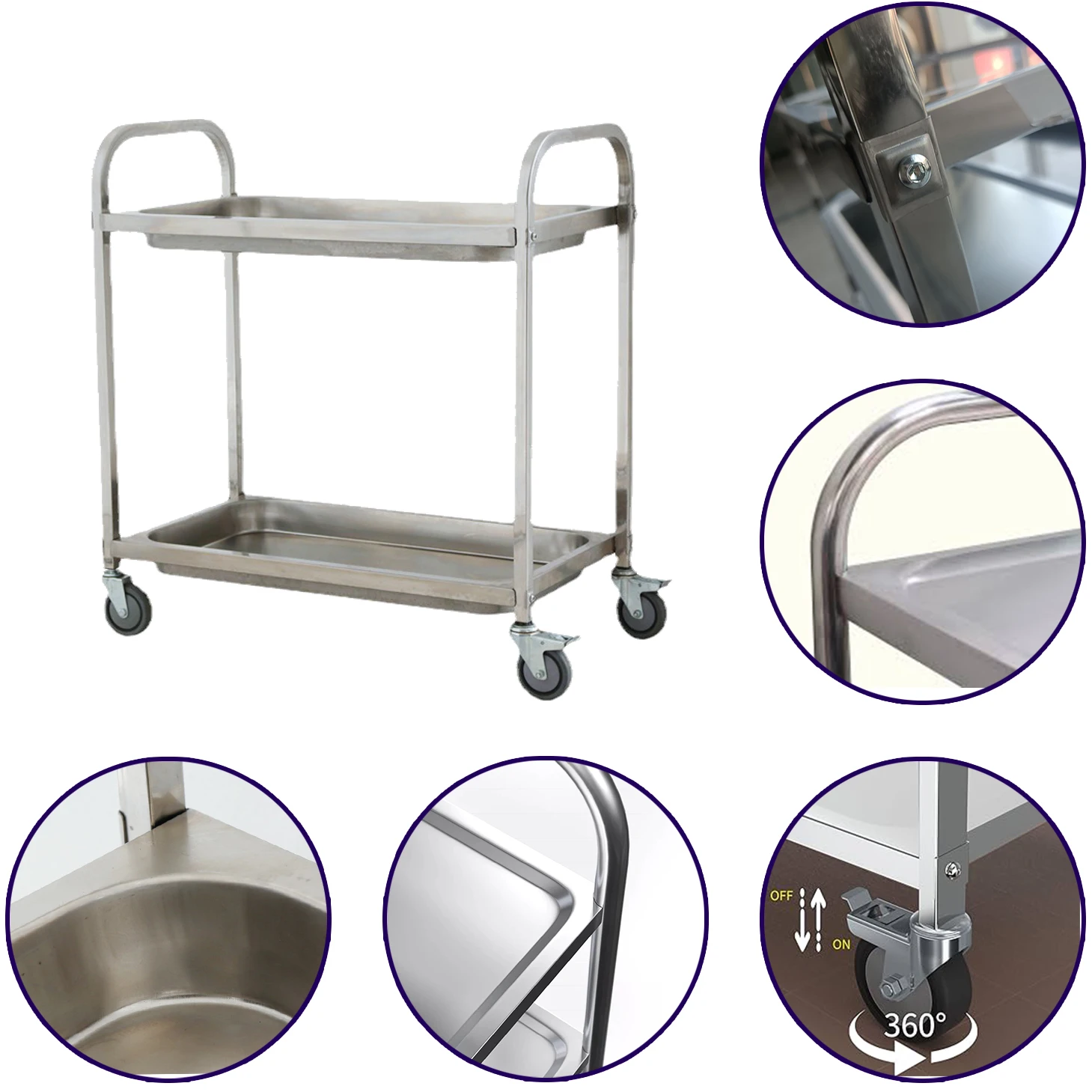 Commercial 3-Layer Stainless Steel Library Trolley Heavy Duty Medical Instrument Cart for Hotel Food Service & Restaurant Use