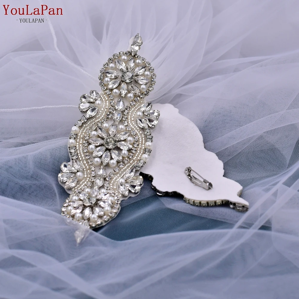 YouLaPan VG19 Detachable Pin Cape Rhinestone Pearl Applique Long Tulle Shawl Women Wedding Evening Dress Shoulder Coverage