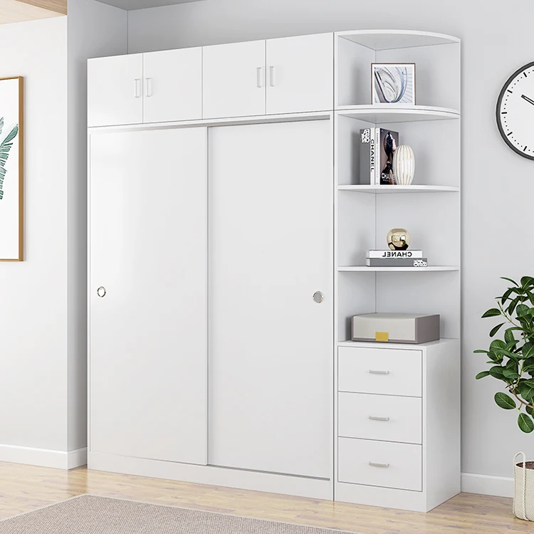 New Design Wooden Sliding Door Wardrobe Simple Modern Panel Wardrobe Storage Cabinet