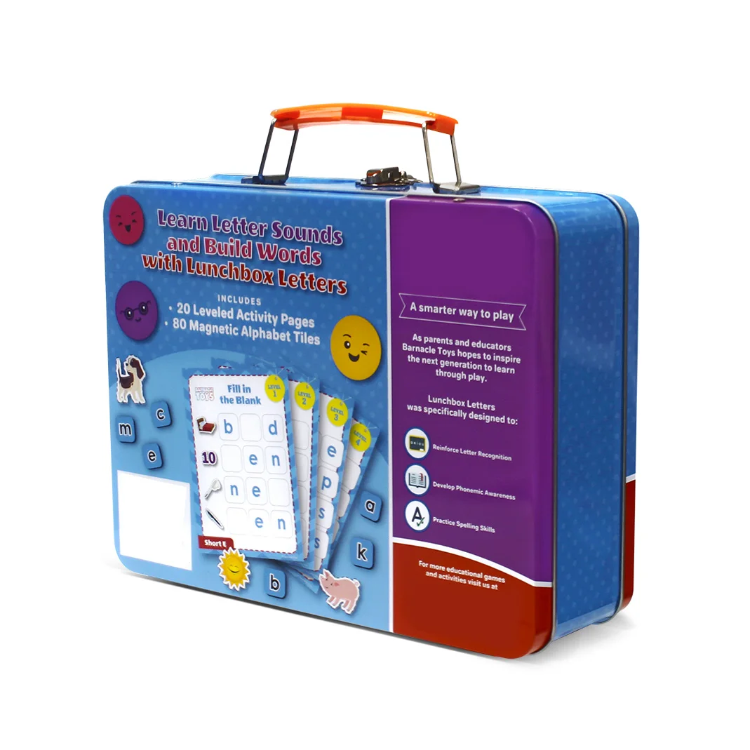 Tin Box Custom lunchbox letters tin ages 4 plus study card tin child recognition card box