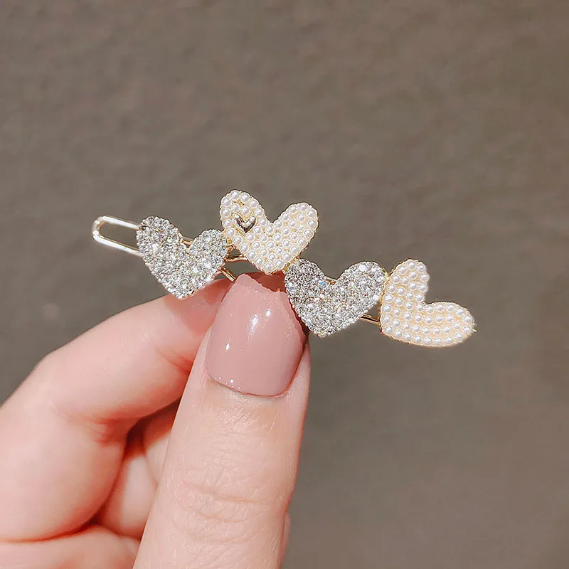 Simple Lovely Bow Hair Ornament Sweet Heart Rhinestone Pearl Hair Pins For Girls Beautiful Decoration (H016C)