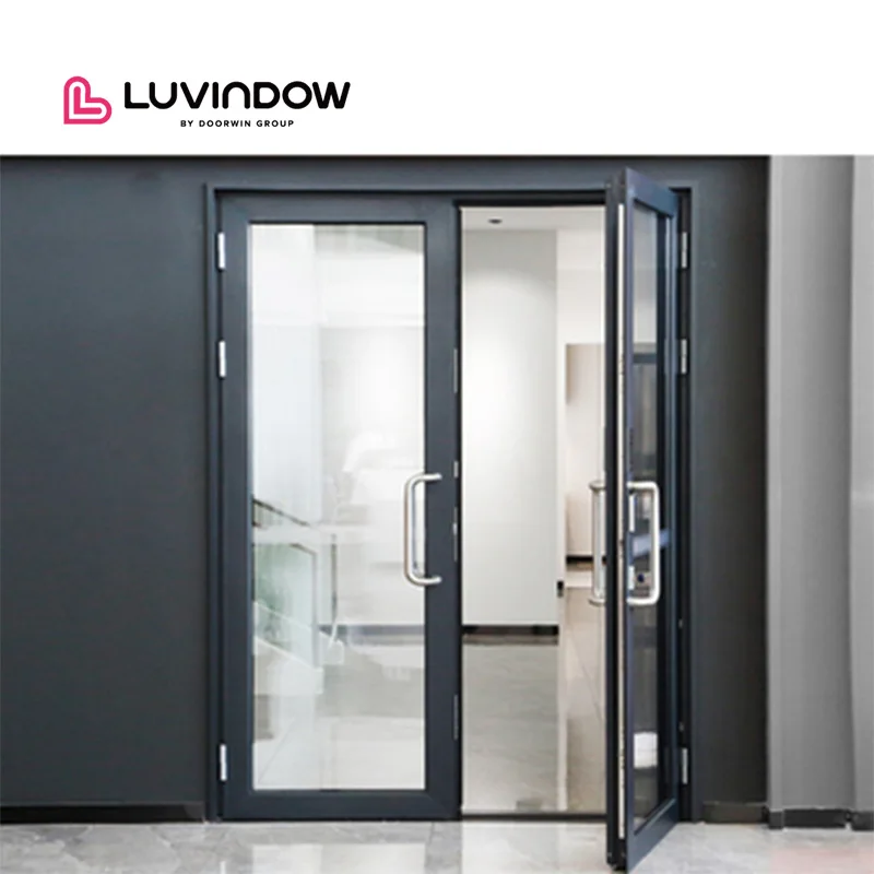 French Simple Design Exterior Entry Doors For Houses Double Glazed Sound Insulated Smart Lock Aluminum Glass Doors