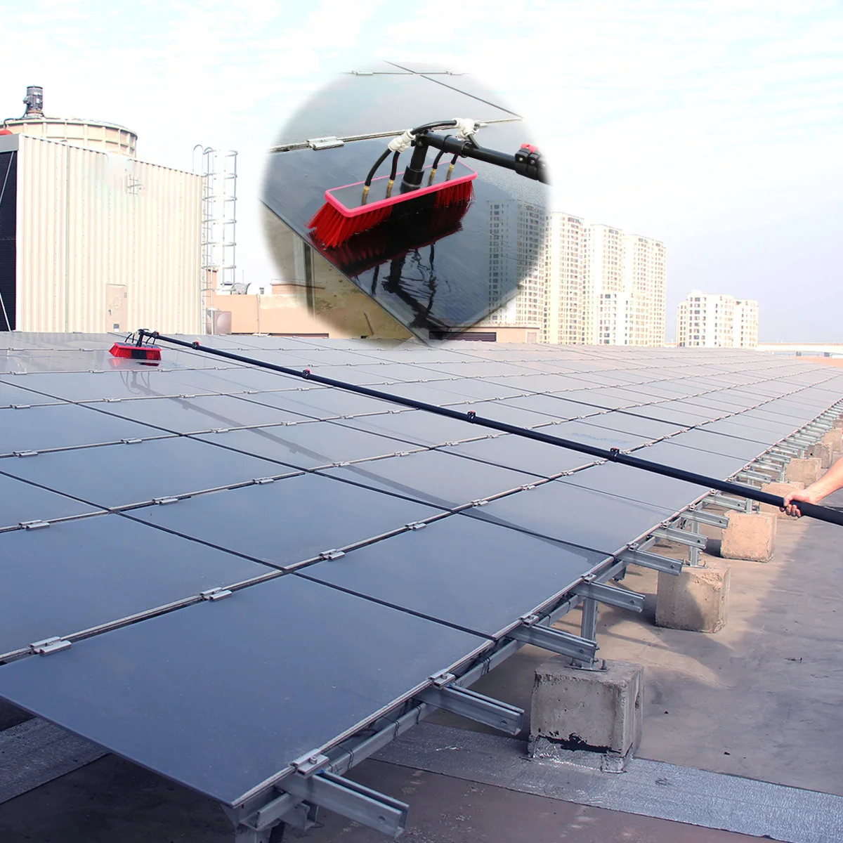 Solar panel brush cleaner equipment 5.4m 18FT solar panels cleaning brush water fed water power solar panel brush water fed pole