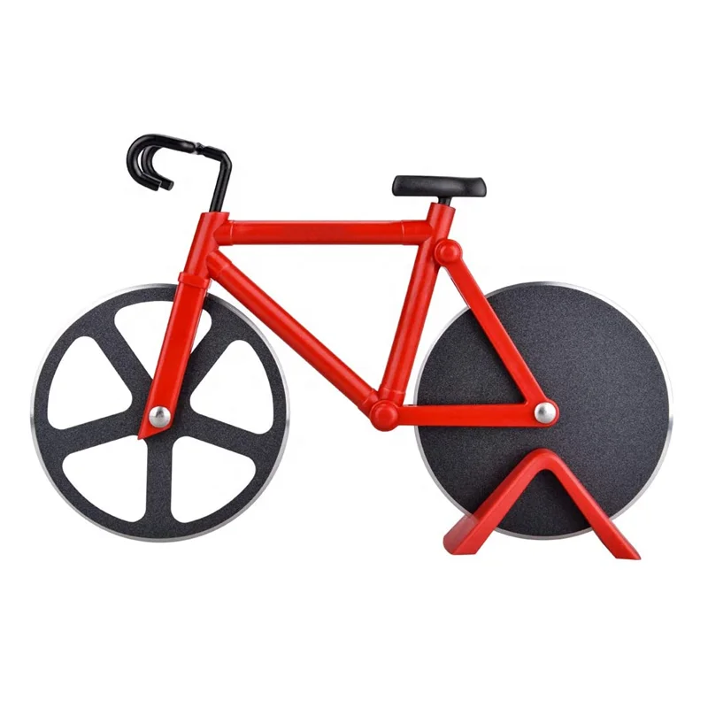 hot sale bicycle pizza cutter  non stick stainless steel  pizza slicer cutter durable cutter wheel with stand for pizza