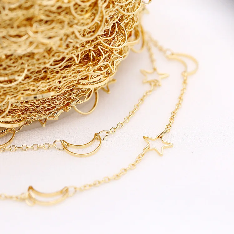 NANA high quality 14k italian gold plated chain,2mm brass gold chain with stars and moons