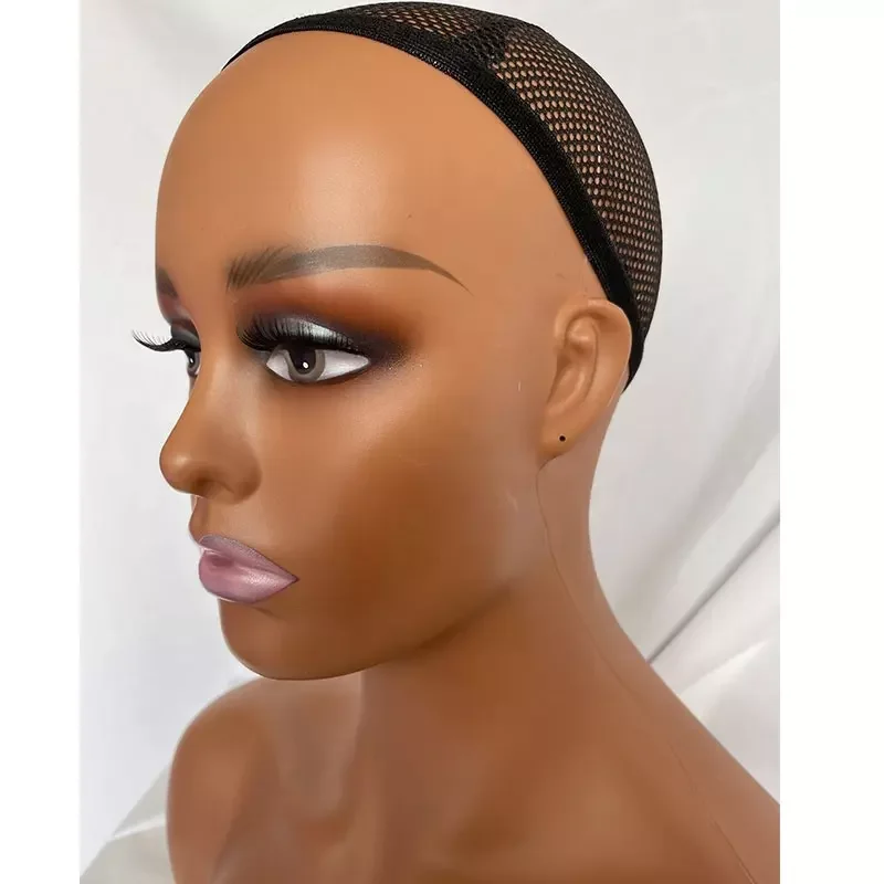 Wholesale  Brown Mannequin Head with Shoulders Plastic Pink Lips Make up for Wigs Earrings Hat Display