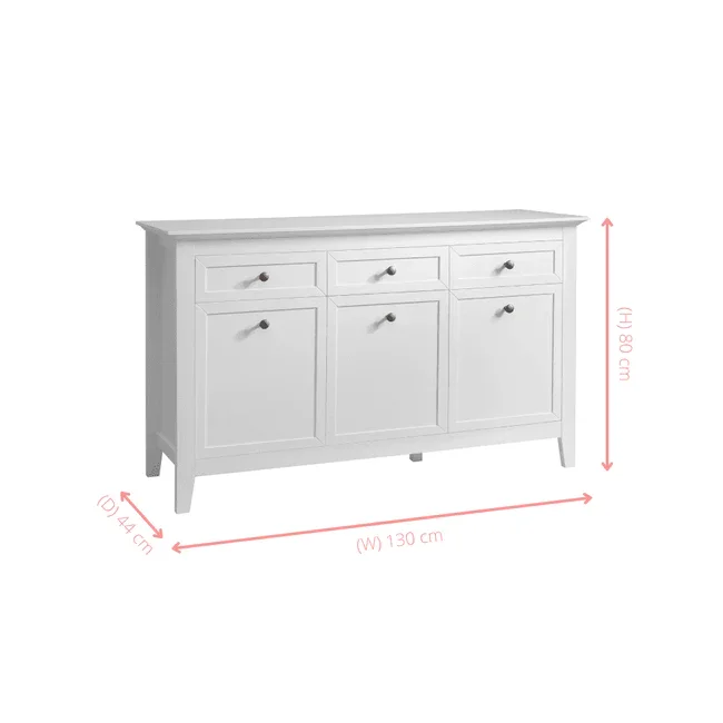 Modern Vintage OAK Wood Credenza Cabinet With Drawers In Classic White Kitchen Sideboard With Hutch