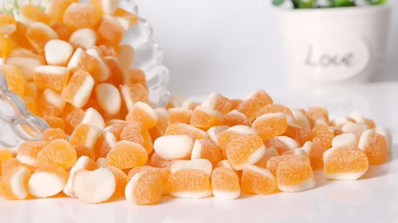 Halal 198g chew sweet sour soft rock sugar jelly orange fudge gummy candies for leisure snacks