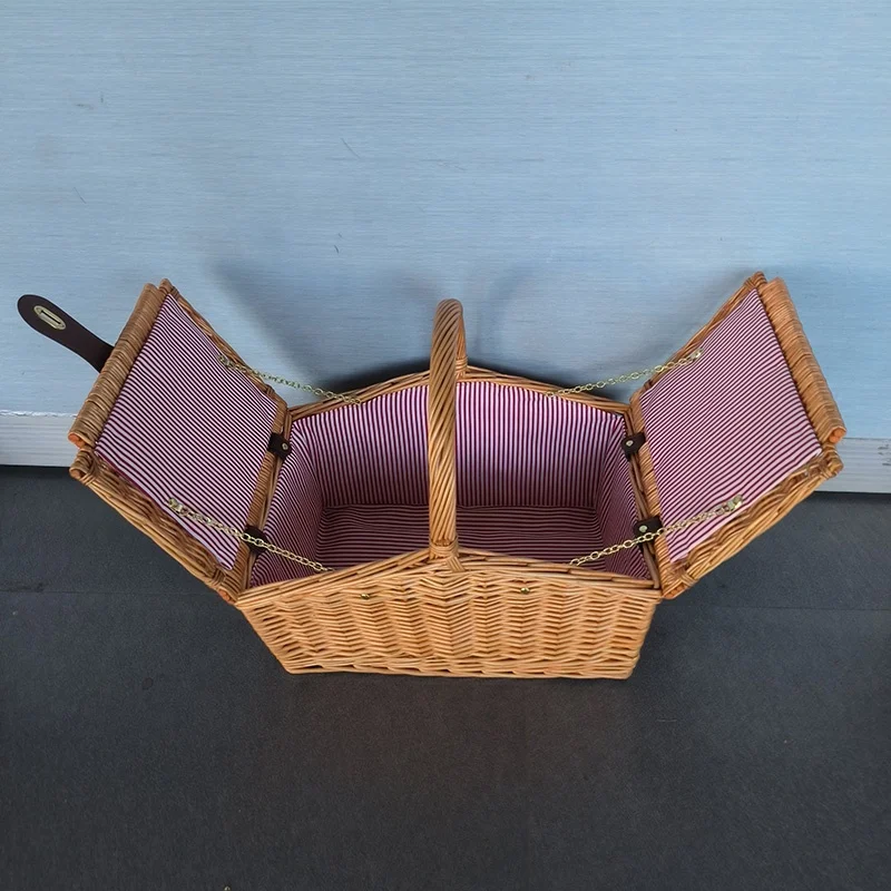Large handle wholesale wicker empty red and white stripes lining basket for gift