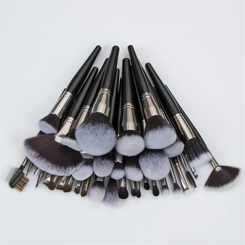 High End Black Luxury 36pcs Custom Logo Cosmetic Brush Wooden Handle Professional Buffer Makeup Brushes Set