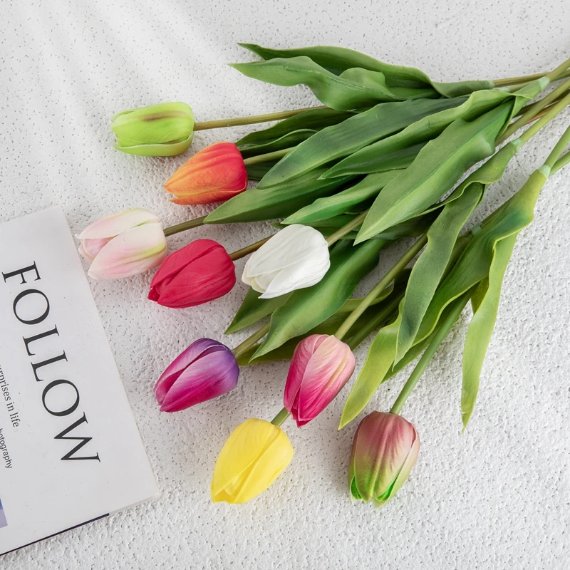 Handmade PU Tulips Artificial Real Touch Wedding Flower Mini Tulip For Home Decor