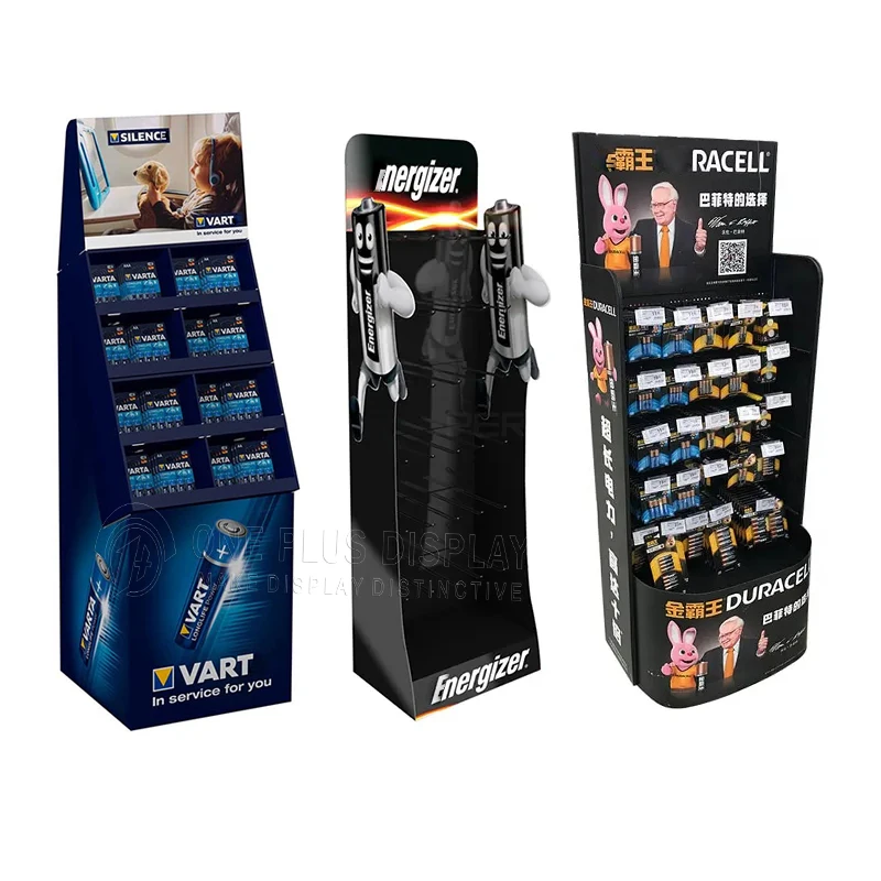 Custom Design battery Cardboard Hooks Single Side paper Display Racks battery display Cardboard battery hooks display