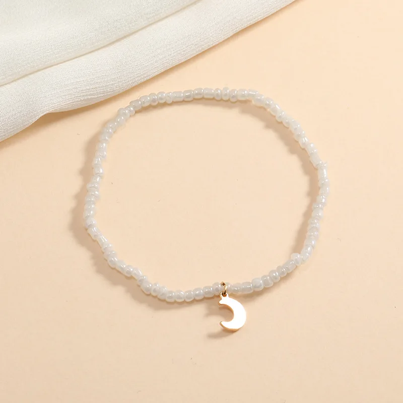 Moon Star Lock Cactus Anklet Pink Blue anklet set Boho Dainty Beaded Ankle Bracelet