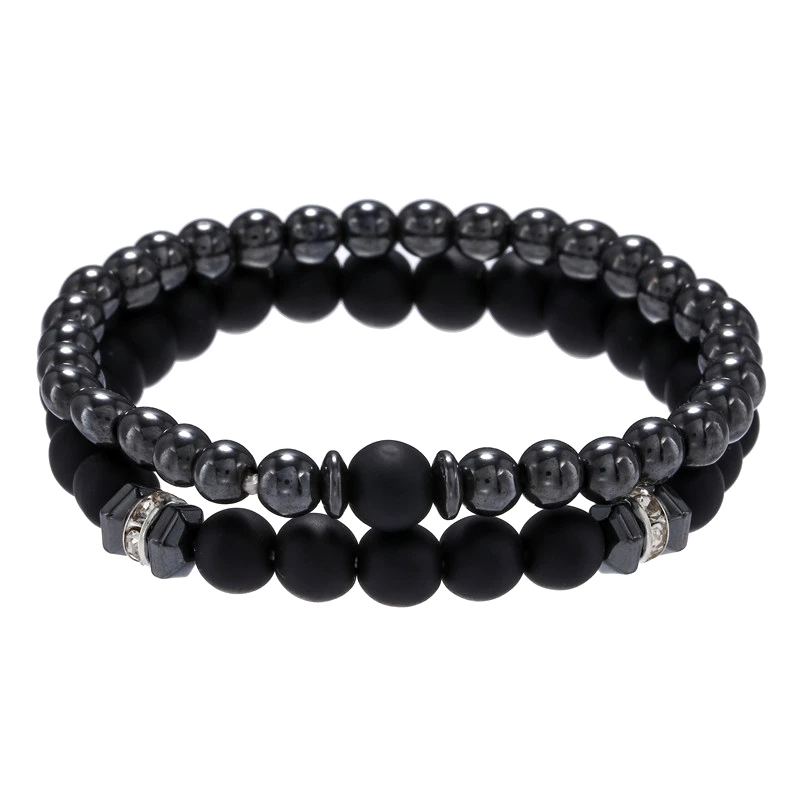 European and American Jewelry 8mm Black Frosted Copper Bead Point Drill Septum Elastic Set Bracelet Accessories Wholesale