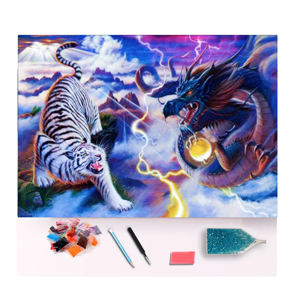 BHD103 Still Life Digital oil painting Wall Frame painting  Home Decor gift art Dragon And Tiger 5D DIY Diamond Painting