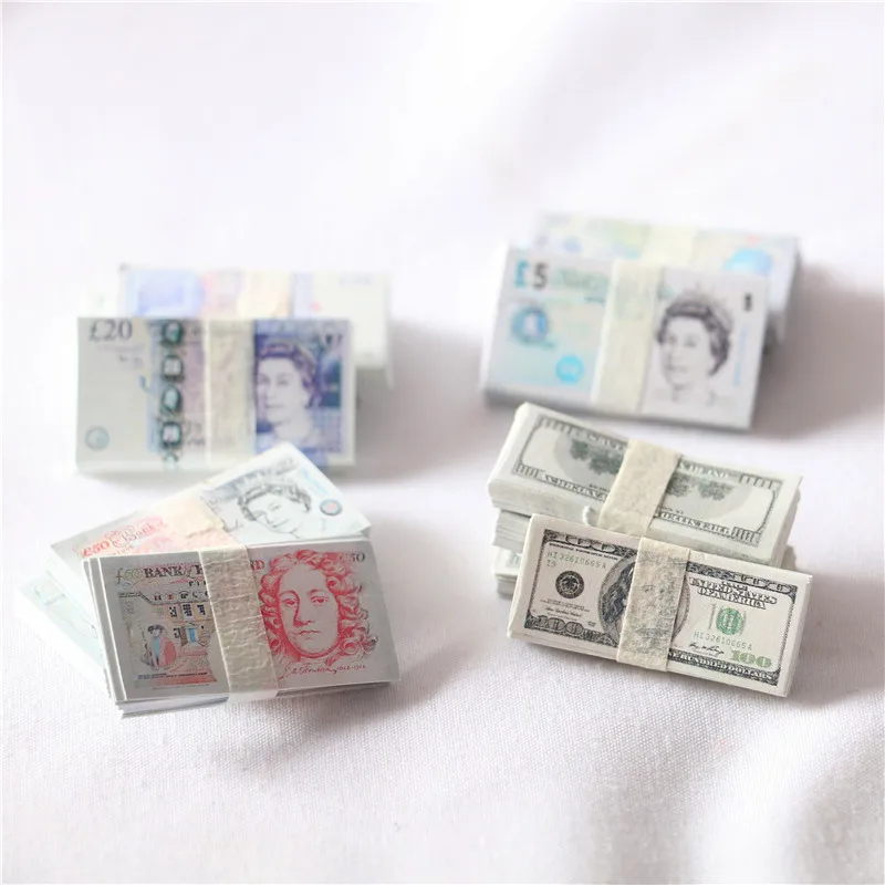 25pcs 1:16 Dollhouse Miniature 5$ 10$ Bill Simulation Paper Toy Banknote Model