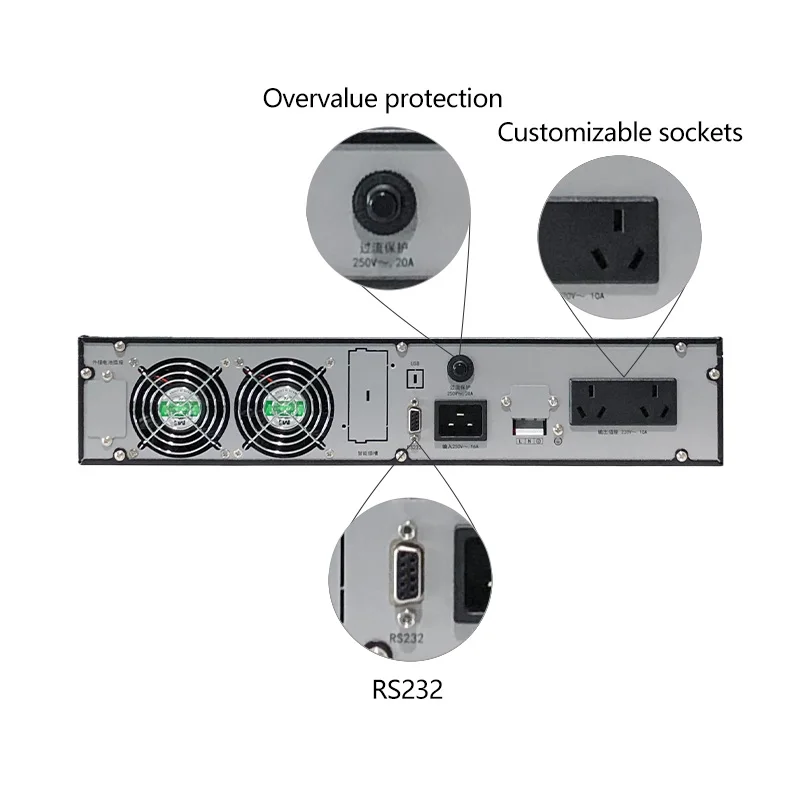 Высокочастотный онлайн-ИБП для домашнего использования однофазный свинцово-кислотный стоечный 1000ВА/1000Вт 50/60Гц с интерфейсом RS232