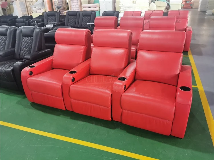 Wholesale Napa leather recliner massage sofa luxury VIP theater cinema chair electric headrest modern theater chair