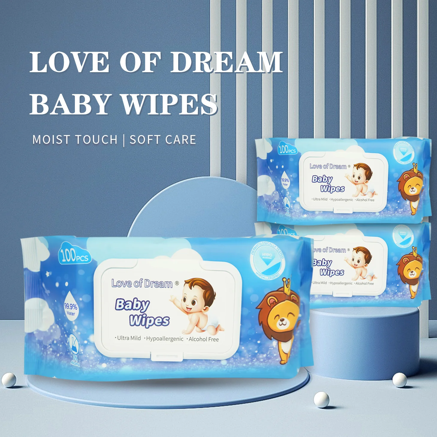 Top quality 100pcs softcare flushable wet wipes for cleaning baby hand