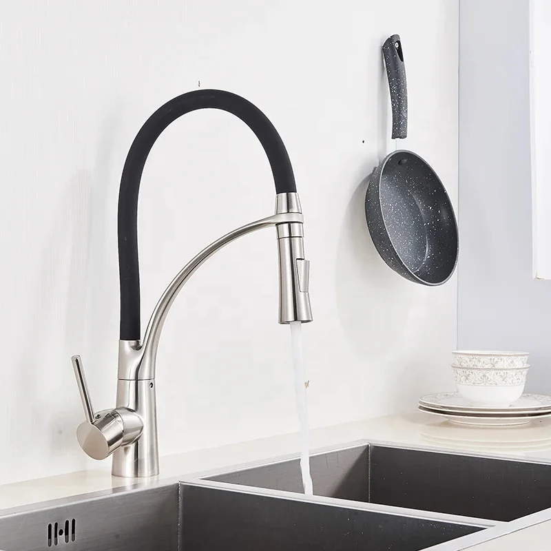 Pull Down Brushed Nickel Kitchen Faucet Rotate Silicone UPC Brass Water Kitchen Faucet