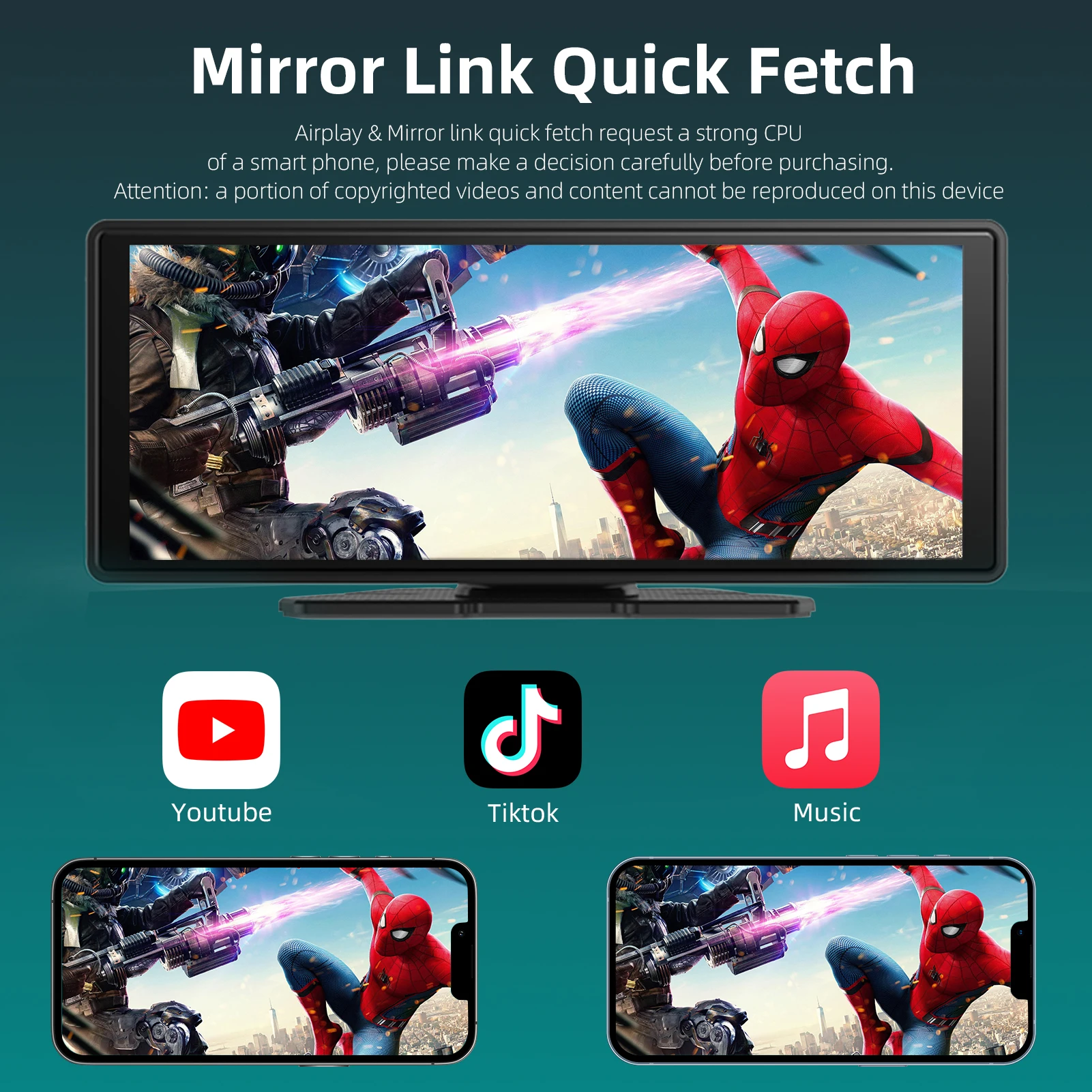 Popular and hotsale 10.26 inch dash cam with split screen and mirror link