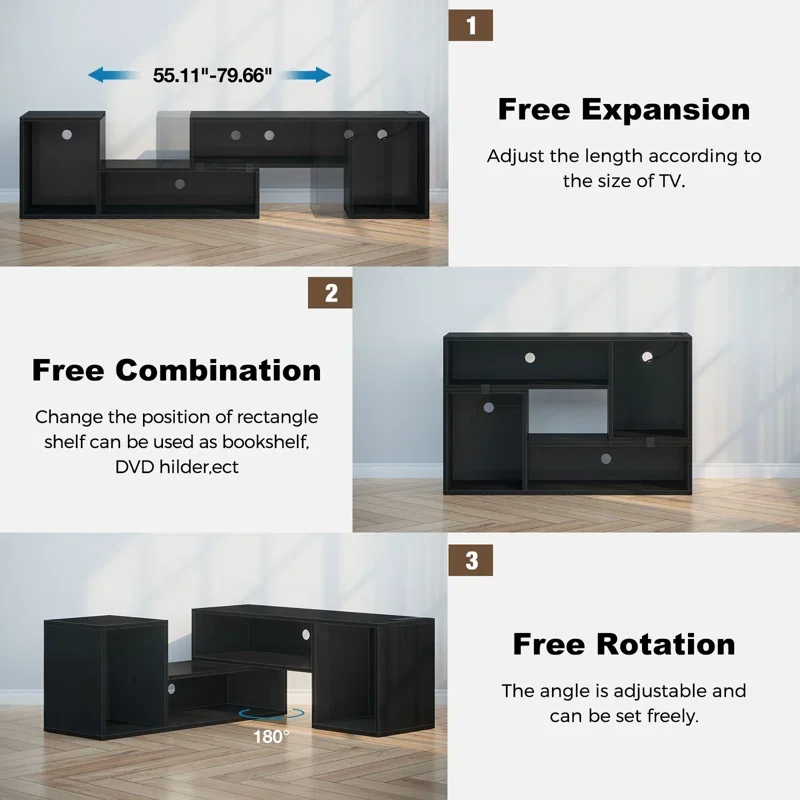 Customized multifunction black TV cabinet with large storage space