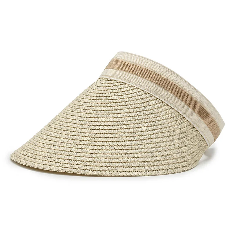 Sunproof Fashion Summer Solid Adult Women Wide Brim Soft Panama Beach Cap Girls Daisy Straw Empty Sun Visor empty top straw hat