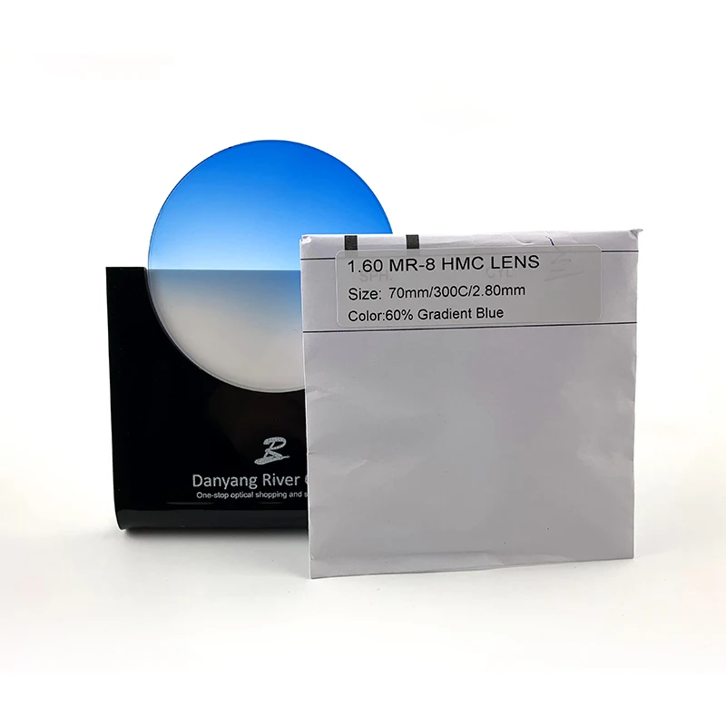 Hot selling MR-8 1.60 60% gradient blue color sunglasses lenses eyeglasses lenses