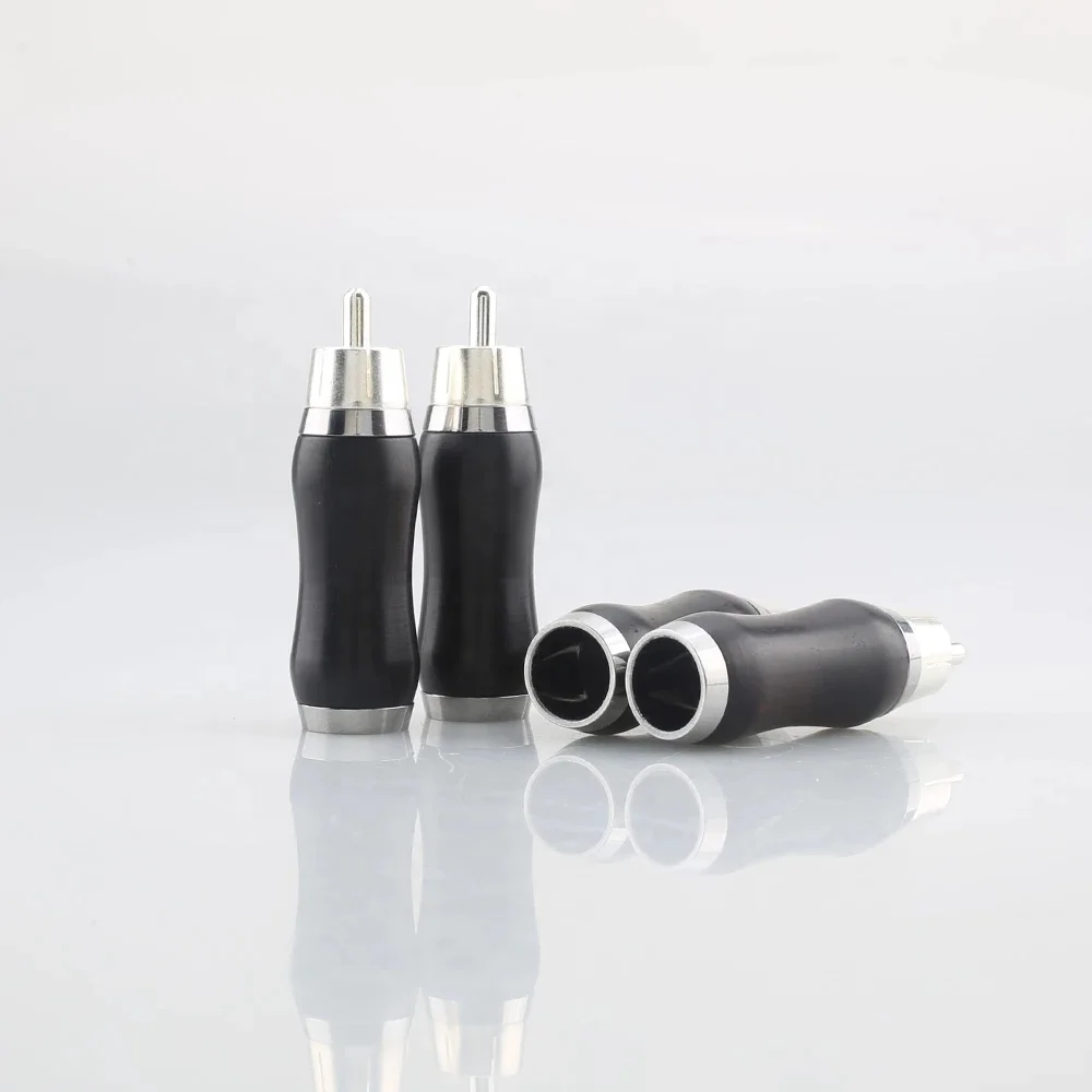 Audiocrast WR1102S Silver Plated Ebony Sandalwood RCA Rosewood Black Sandalwood Audio Plug High End RCA Cable Connector Plugs