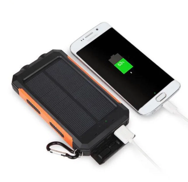 Waterproof LED Solar Power Bank 10000mah Dual USB Travel Powerbank LED Solar Power Bank