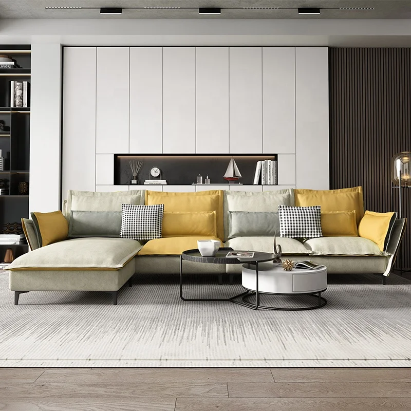 Hot Sale Modern corner Sofa Nordic Italy style soft cushion Sectional L shape Fabric Sofa with black steel legs