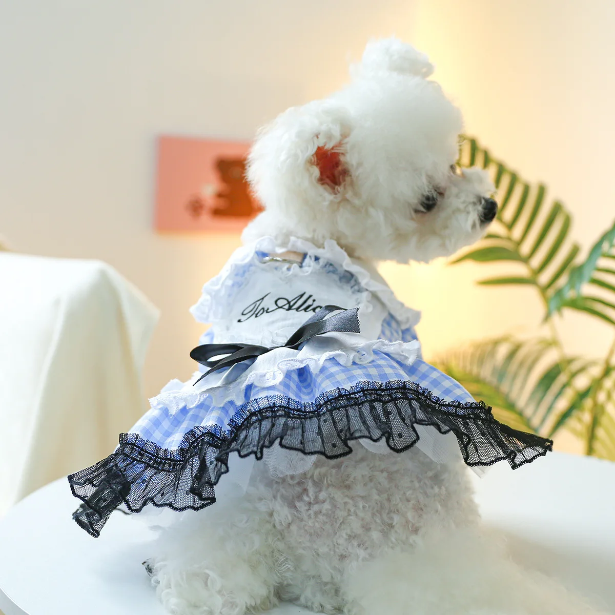 JXANRY Dog Clothes Spring Summer New Product bBlue White Plinth Doll Collar Skirt Fairy Tale Princess Skirt