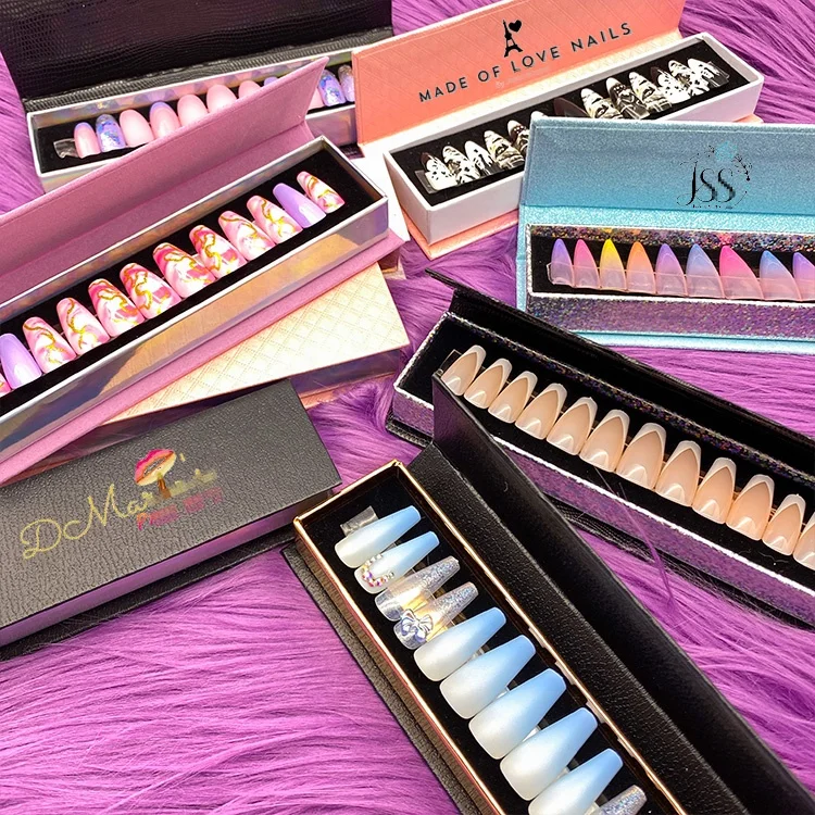 Tstory 2022 New 24pcs/set Hot Pink French False Nails Custom Press On Nail Kit Almond Nails Product