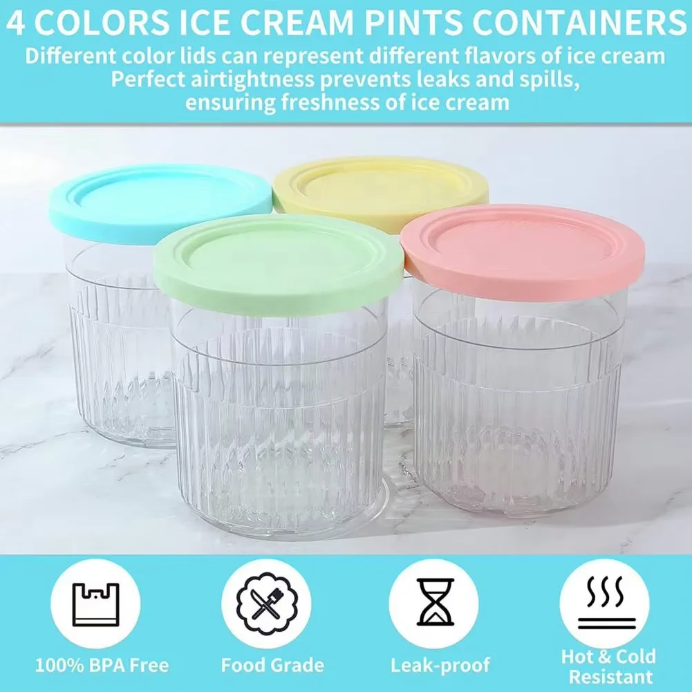 Ice Cream Container Airtight Leaf-Proof Food Storage Box Ice Cream Makers Creami Pint Containers With Silicone Lids