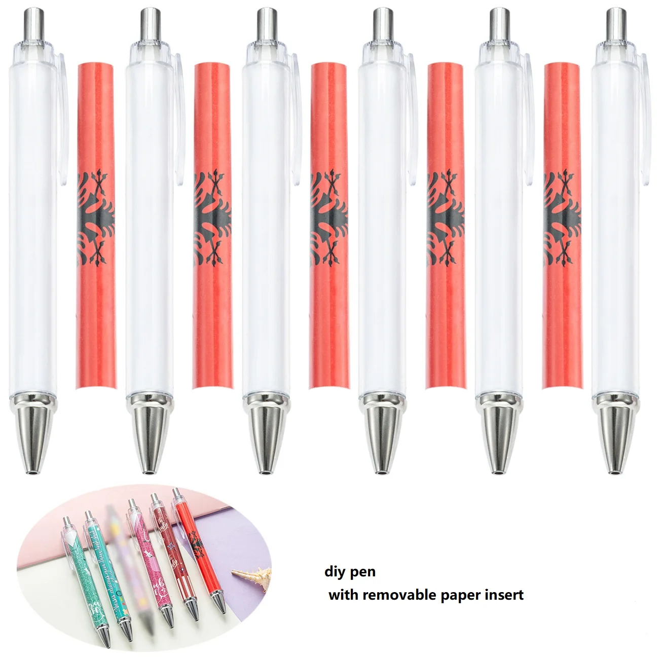Promotional plastic pen with customized printed paper inside removable